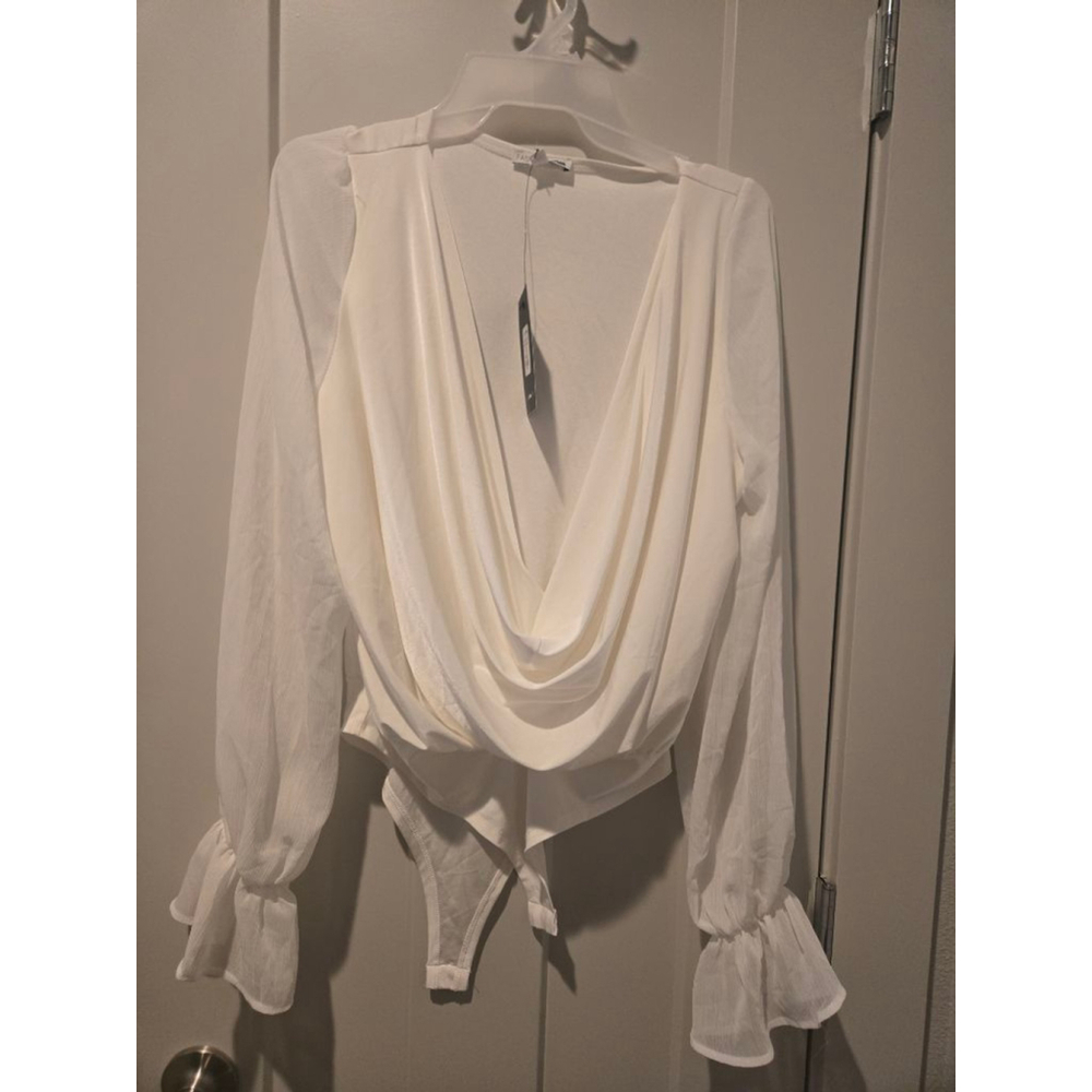 Women's Fashion Nova White Draped Bodysuit Size L